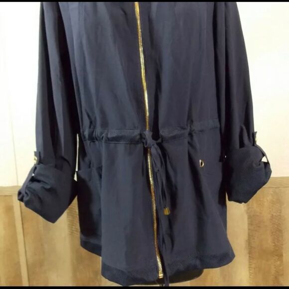 Lana Lee Montreal Women's Sz S Navy Blue Lightweight Hooded Jacket Windbreaker - Picture 3 of 9
